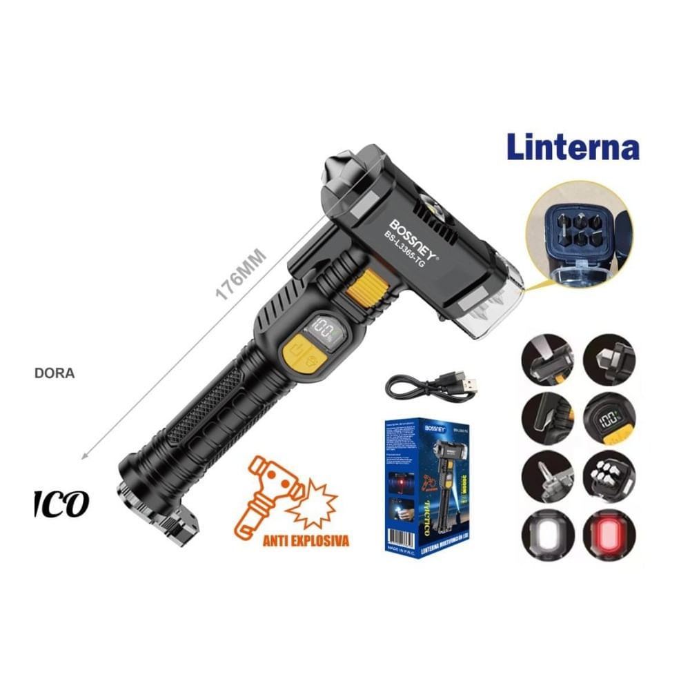 BOSSNEY Linterna LED de Alta Potencia con Cuchilla Cortadora 1800mAh BS-L3365-TG