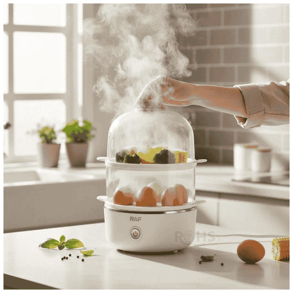 Sancochador De Huevos Eléctrico RAF R.0055 350W Capacidad 14 Huevos Vaporera De 2 Niveles