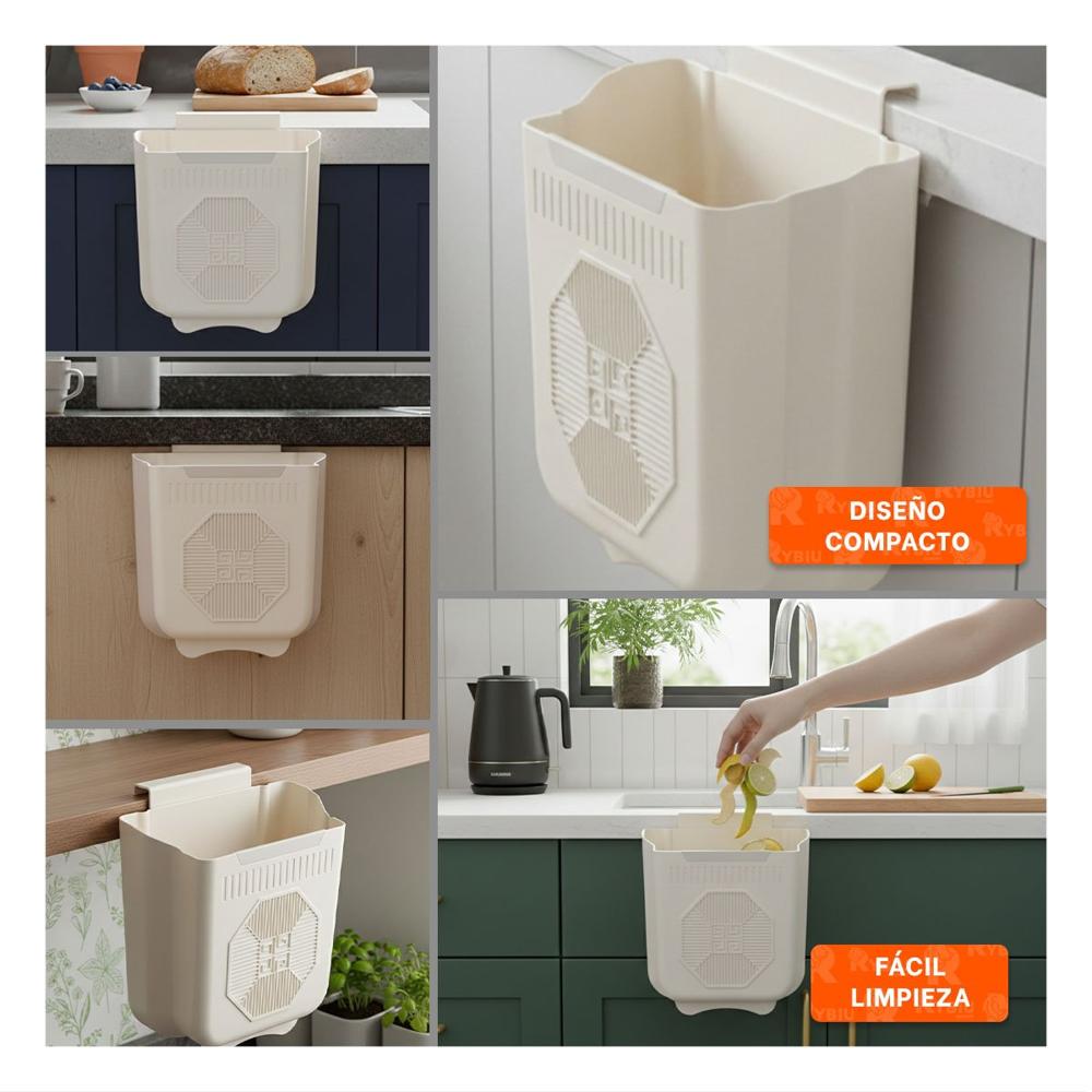 Tacho Plegable Puerta 26x25.5x15.5cm Plomo y Crema para Encimera