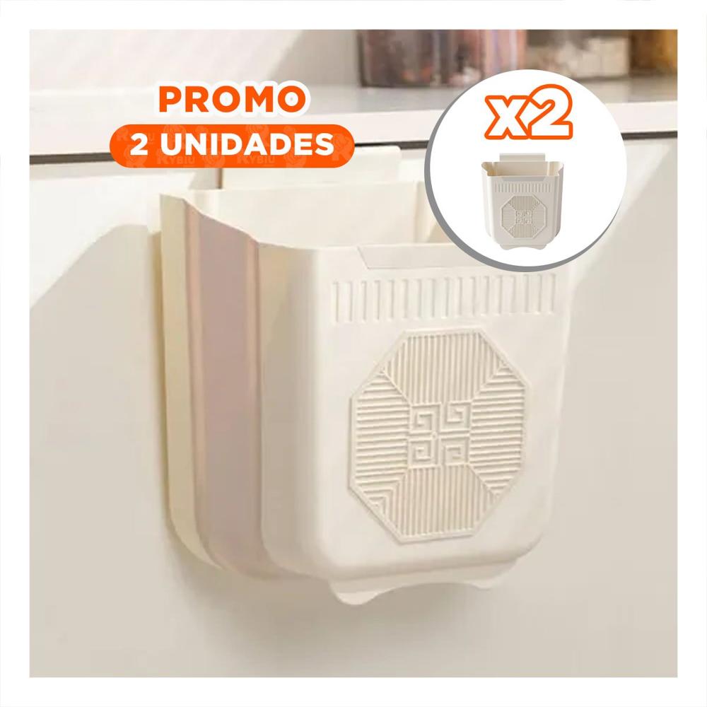 Pack2 Basurero Plegable para Puerta 26x25.5x15.5cm Crema y Plomo para Cocina Y Regalo Sticker