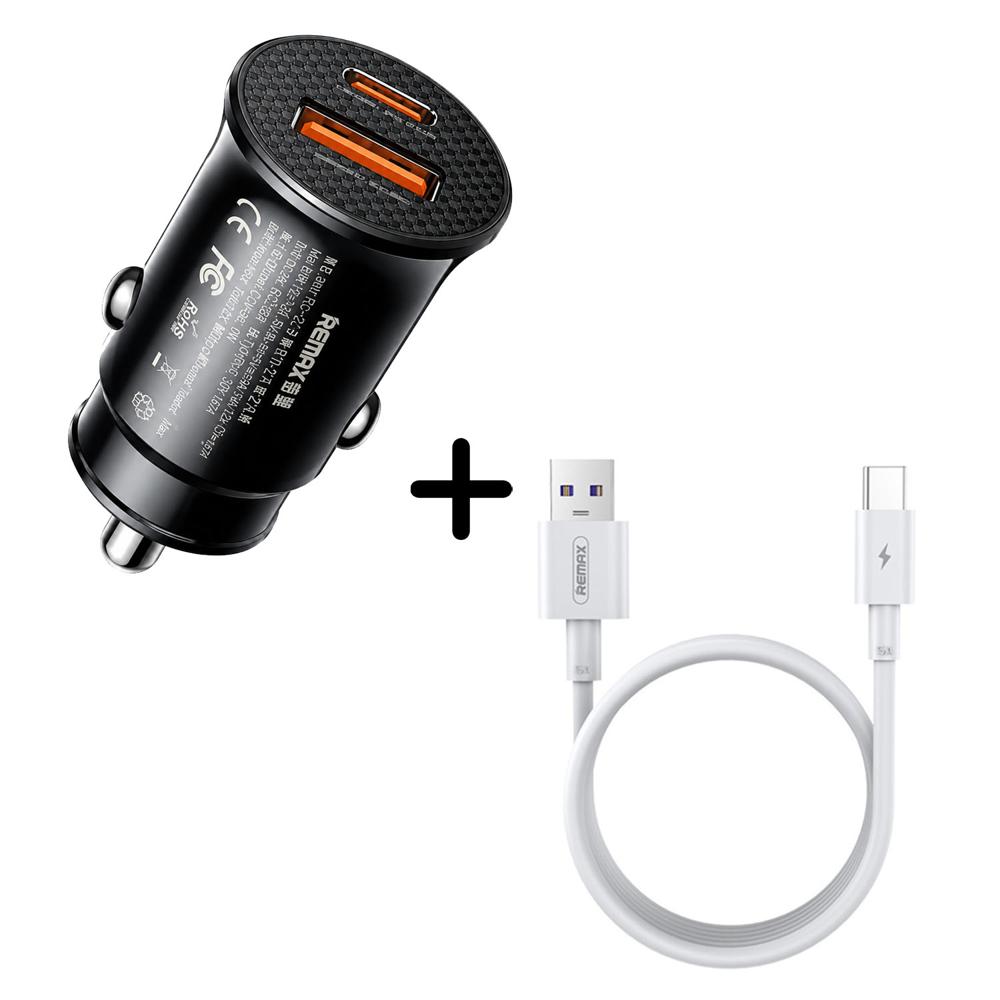 Combo Remax Cargador Auto Remax RCC358 30W + Cable RC-183C 100W