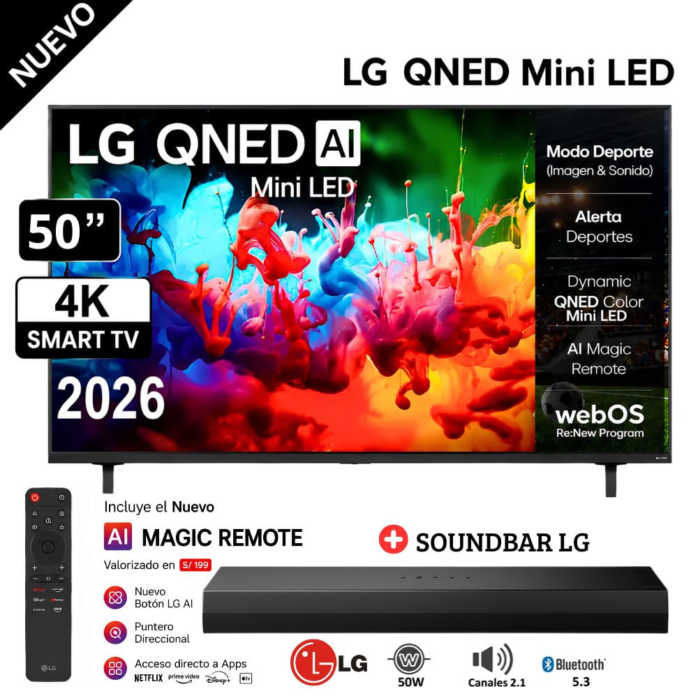 Televisor LG 50 QNED AI Mini LED QNED70 4K Smart TV - 2026- SOUNDBAR  LG