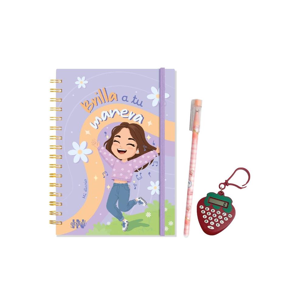 Pack Ingenial Ariana berry - diario. lapicero. calculadora