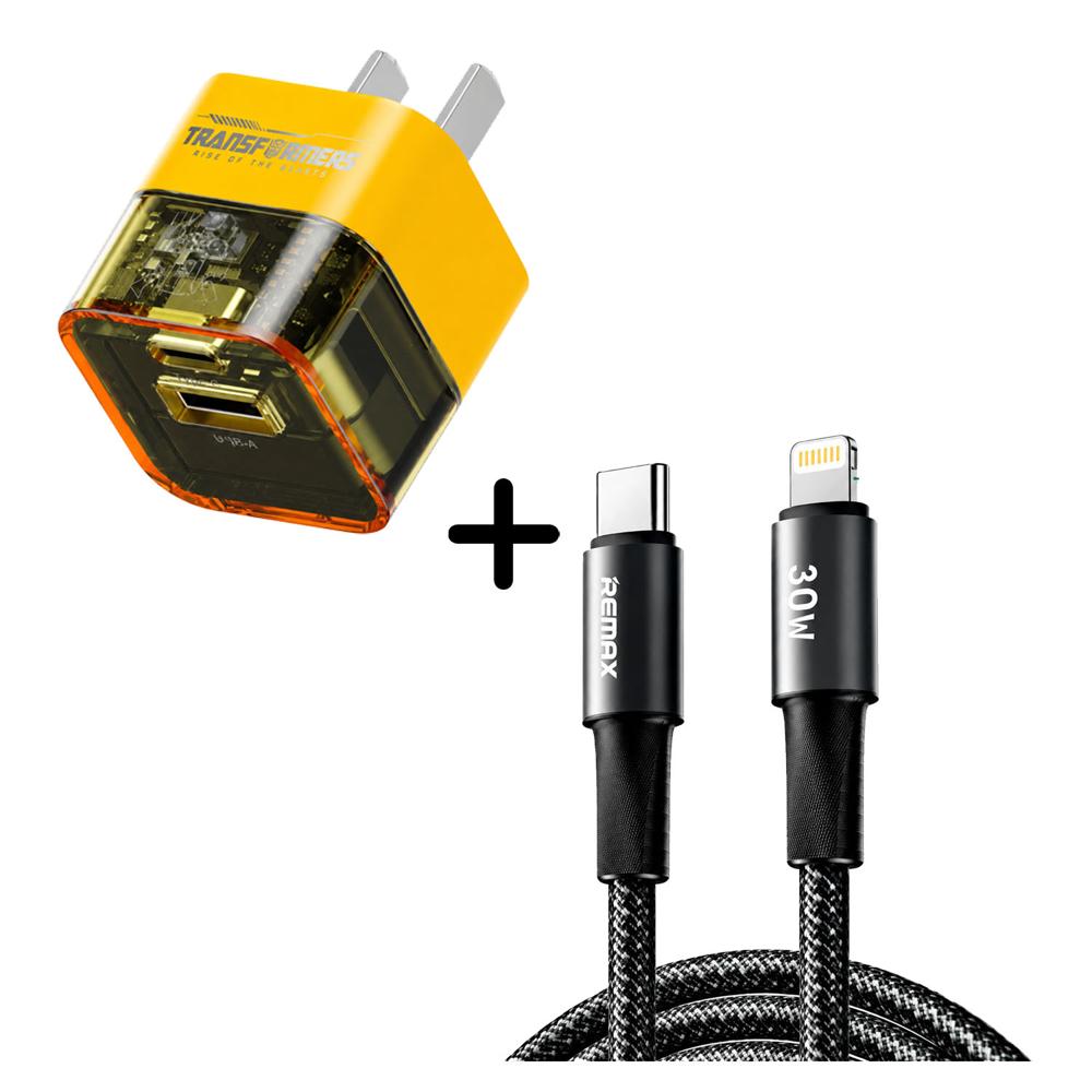 Combo Cargador Transformers TF-K05 Amarillo 20W -  Cable Remax CB25 C-L