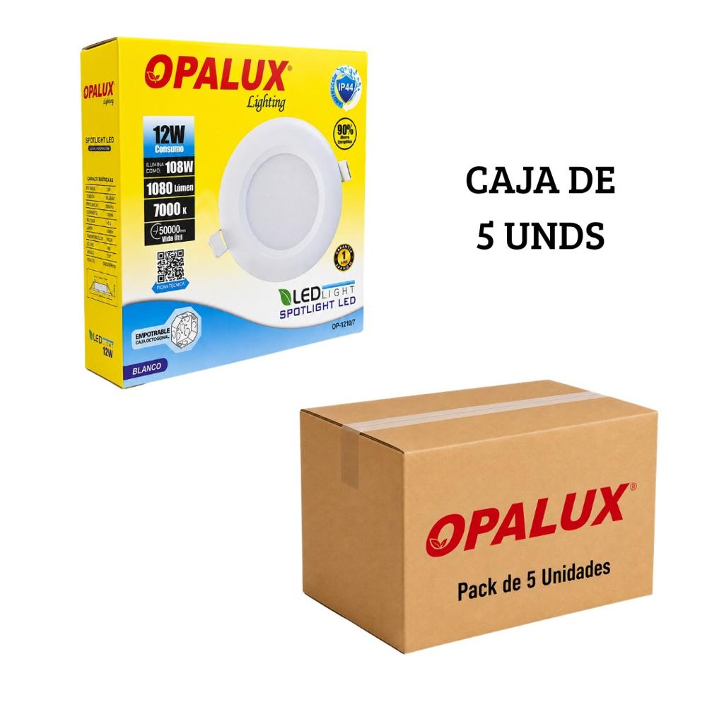 Spot Dicroico LED Empotrable Opalux 12W Luz Blanca - Pack de 5 Unidades