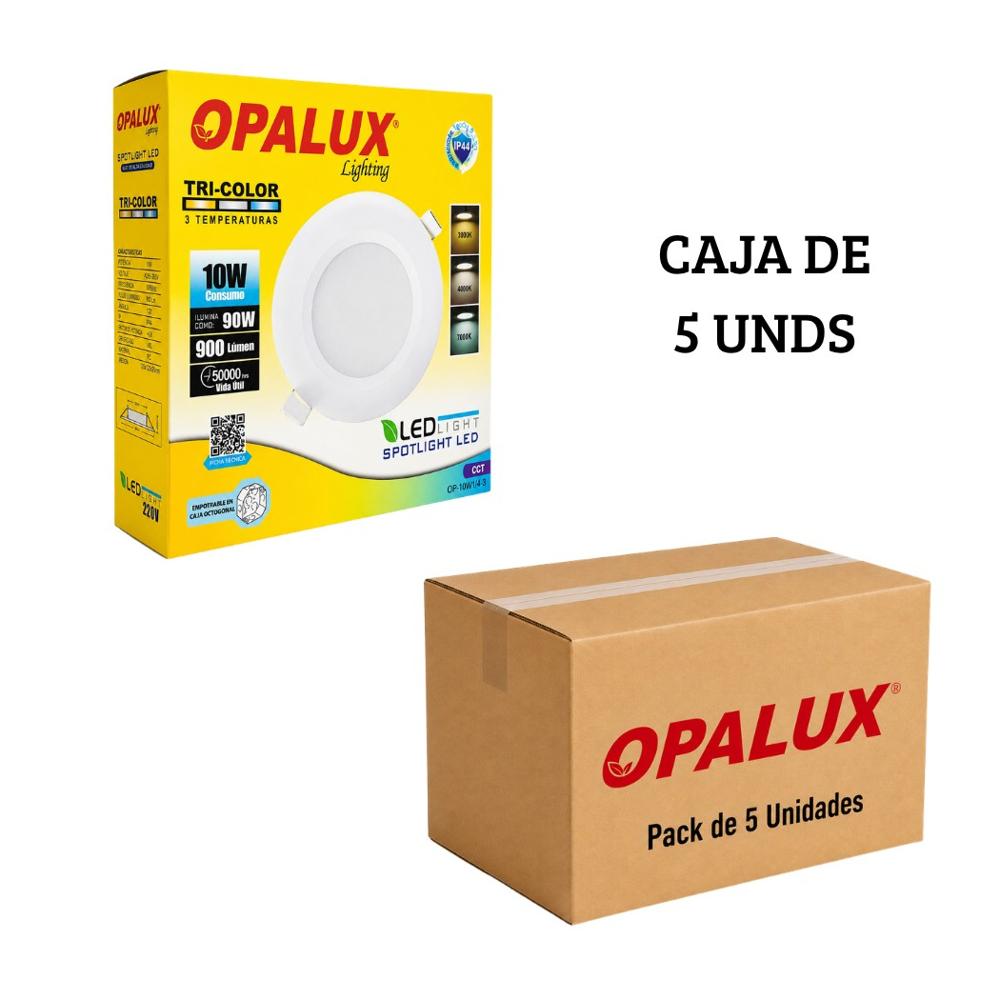 Spot Dicroico LED Empotrable Opalux 10W Luz Tricolor - Pack de 5 Unidades