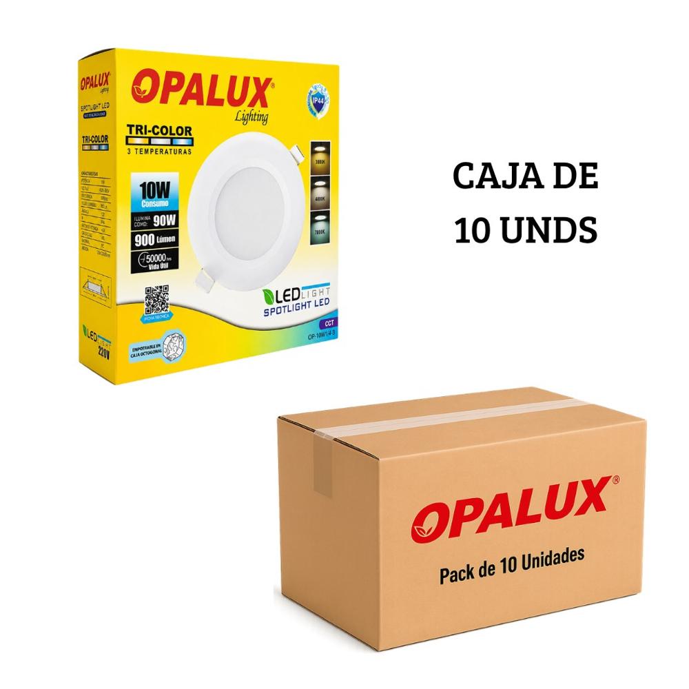 Spot Dicroico LED Empotrable Opalux 10W Luz Tricolor - Pack de 10 Unidades