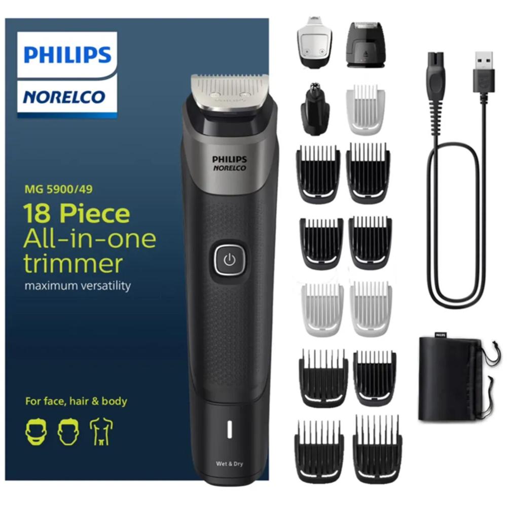 RASURADORA PHILIPS NORELCO MG5900 49 MULTIGROOMER 18 PIEZAS TODO EN UNO