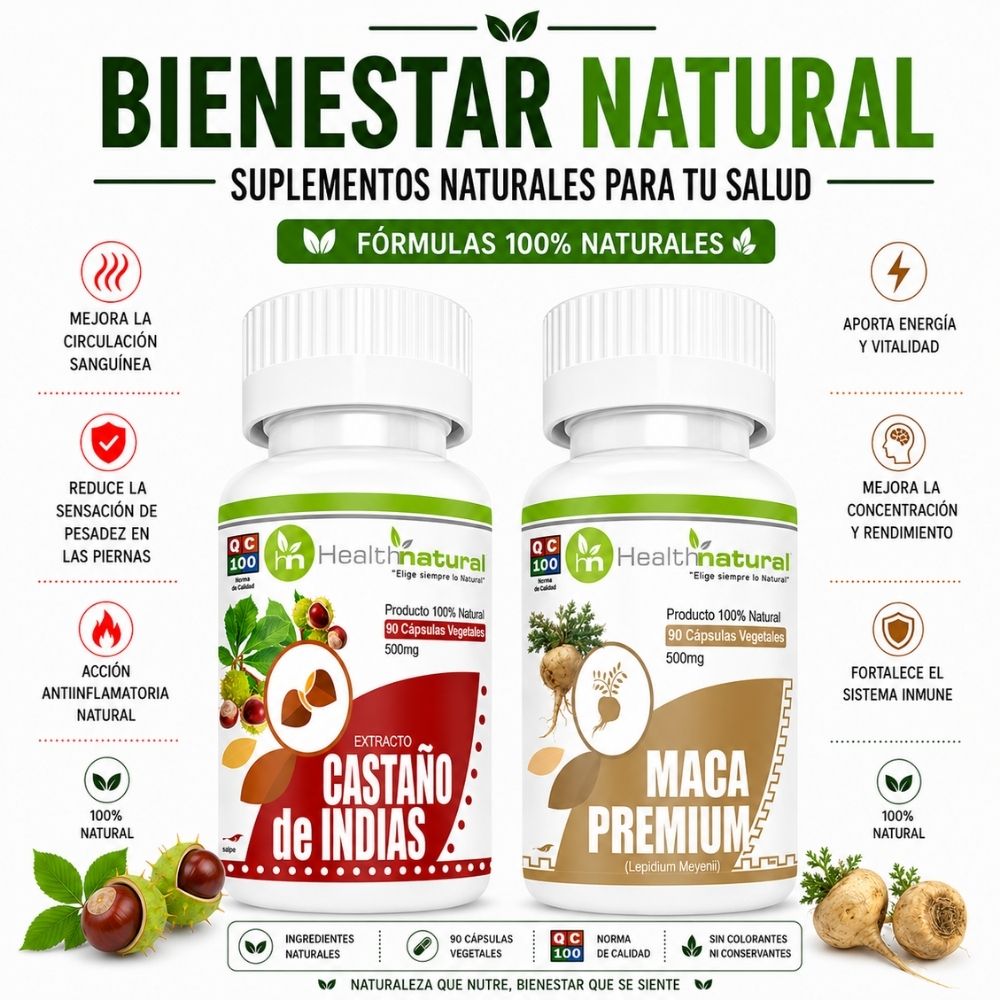 CASTAÑO DE INDIAS HEALTHNATURAL  Y MACA PREMIUM HEALTHNATURAL 500MG