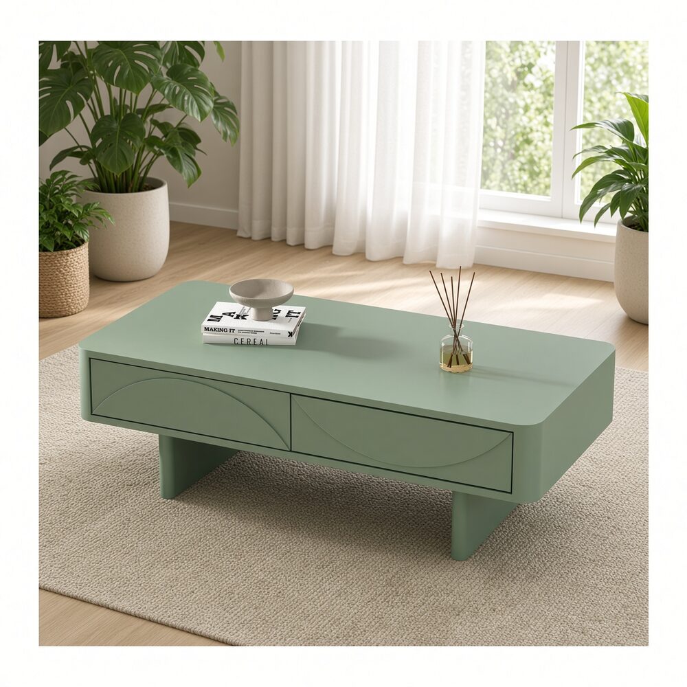 Mesa de Centro Liora Aesthetic 2 Cajones Color Agave TU MESITA Canto Delgado