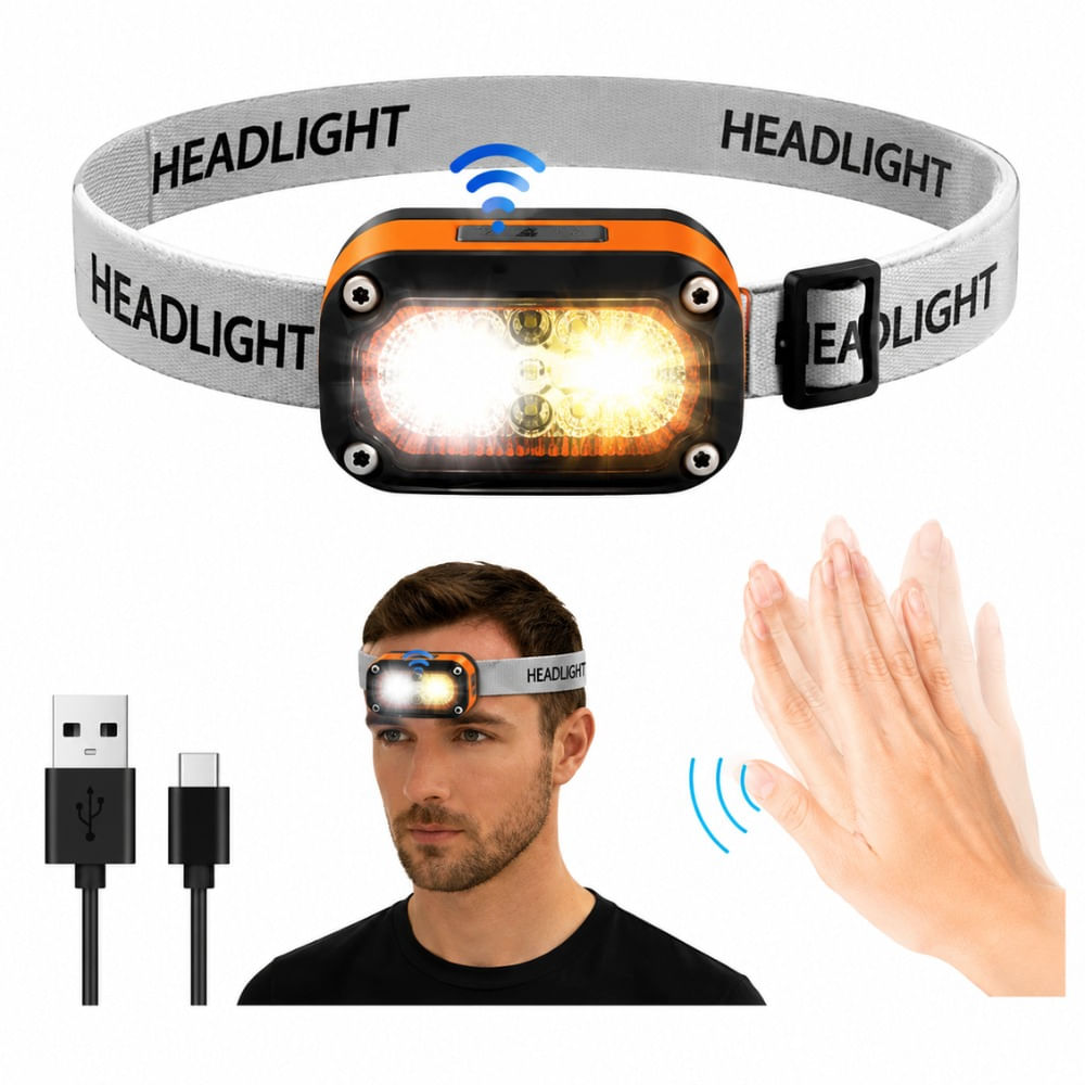 Linterna Frontal Led Recargable 400lm Sensor de Movimiento Usb