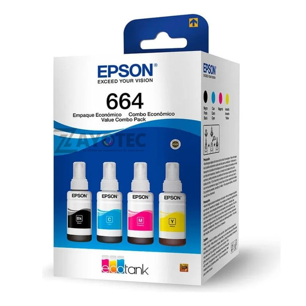 Tinta Epson T664 Pack Original x4 Cyan, Magenta, Amarillo y Negro