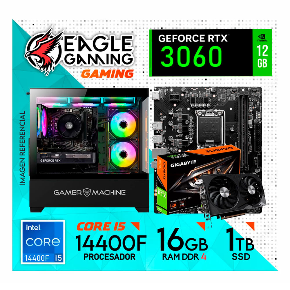 PC GAMER INTEL I5 14400F 16GB DDR4 1TB  RTX3060 12GB