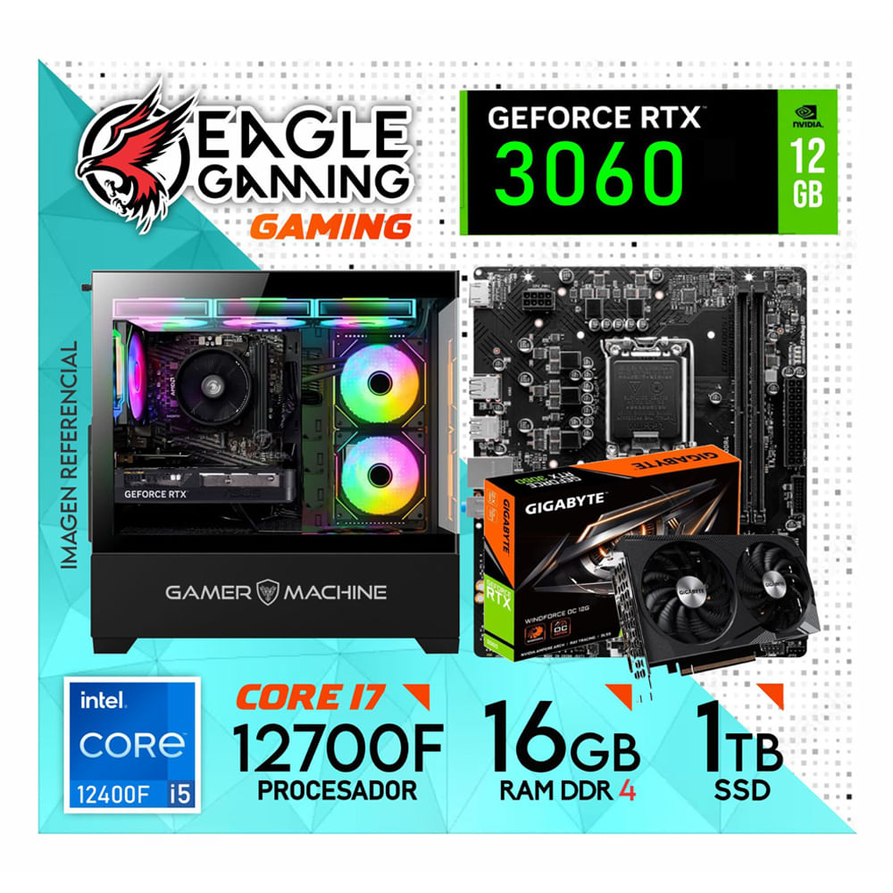 PC GAMER INTEL CORE I7 12700F 16GB DDR4 1TB RTX3060 12GB