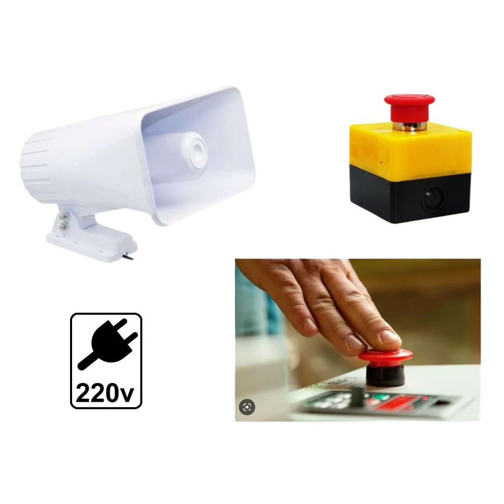 Sirena Blanca 90w y Botón Pánico Kit Seguridad Alarma 220V 2 tonos