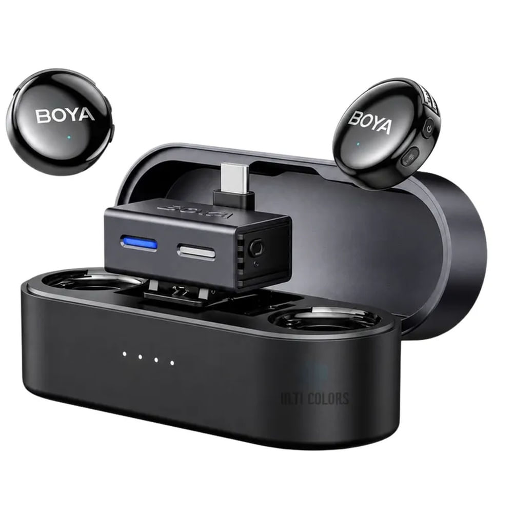 Micrófono Inalámbrico BOYA BOYALINK 3 USB-C 2 TX + RX, Estuche, TRS 3.5mm, 300m Negro