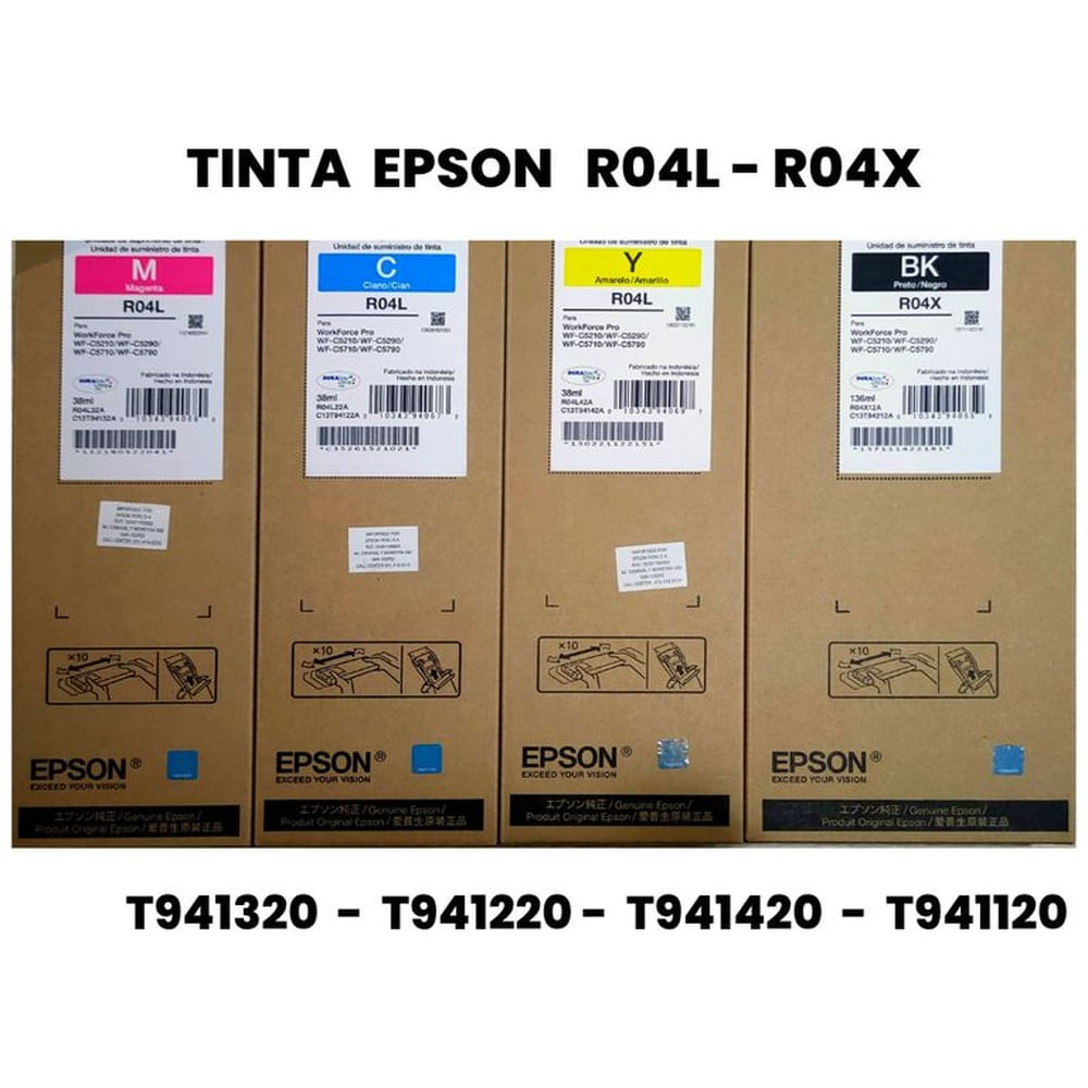 Kit de Tinta Epson T941 y T942 Originales - Cyan Yellow Magenta Negro