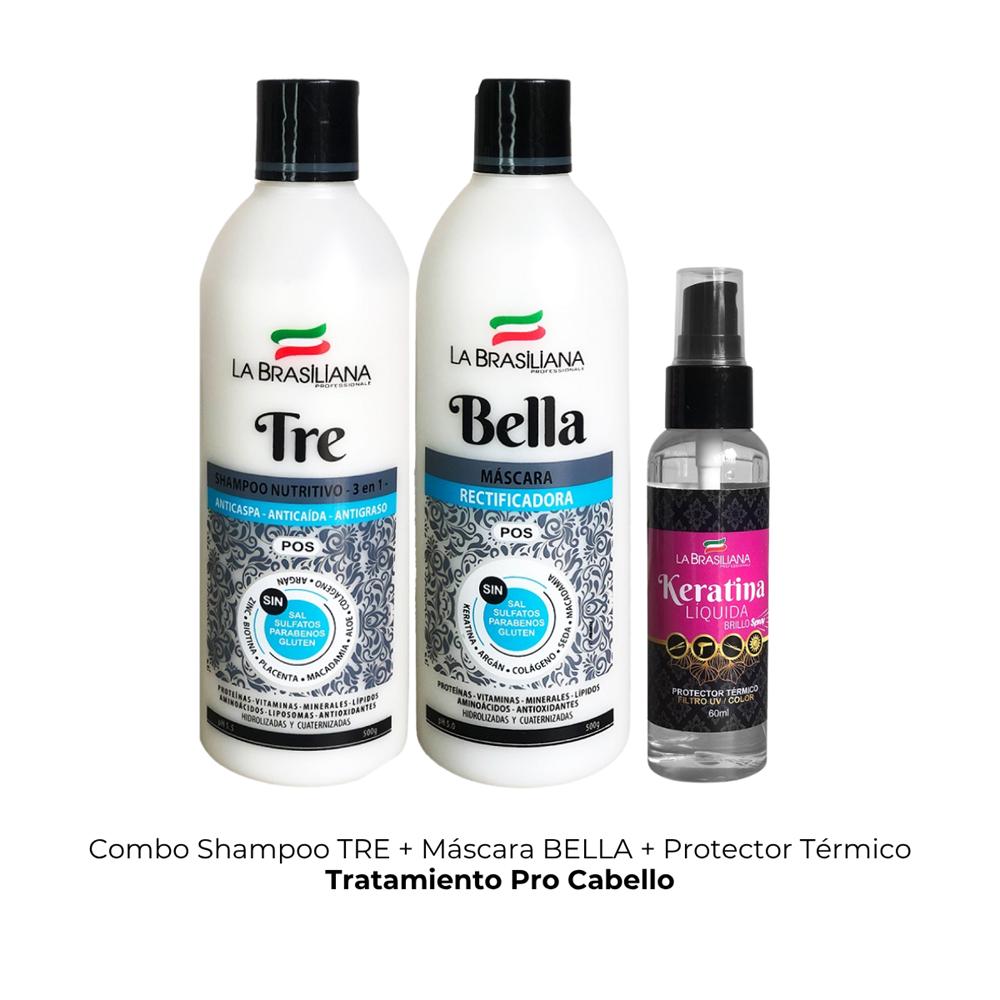 Combo Shampoo TRE con Máscara BELLA y Protector Térmico