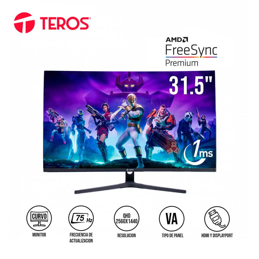 Monitor Curvo TEROS TE-3253S 31.5"" VA QHD 2560x1440 75Hz 1ms HDMI DP FreeSync Negro