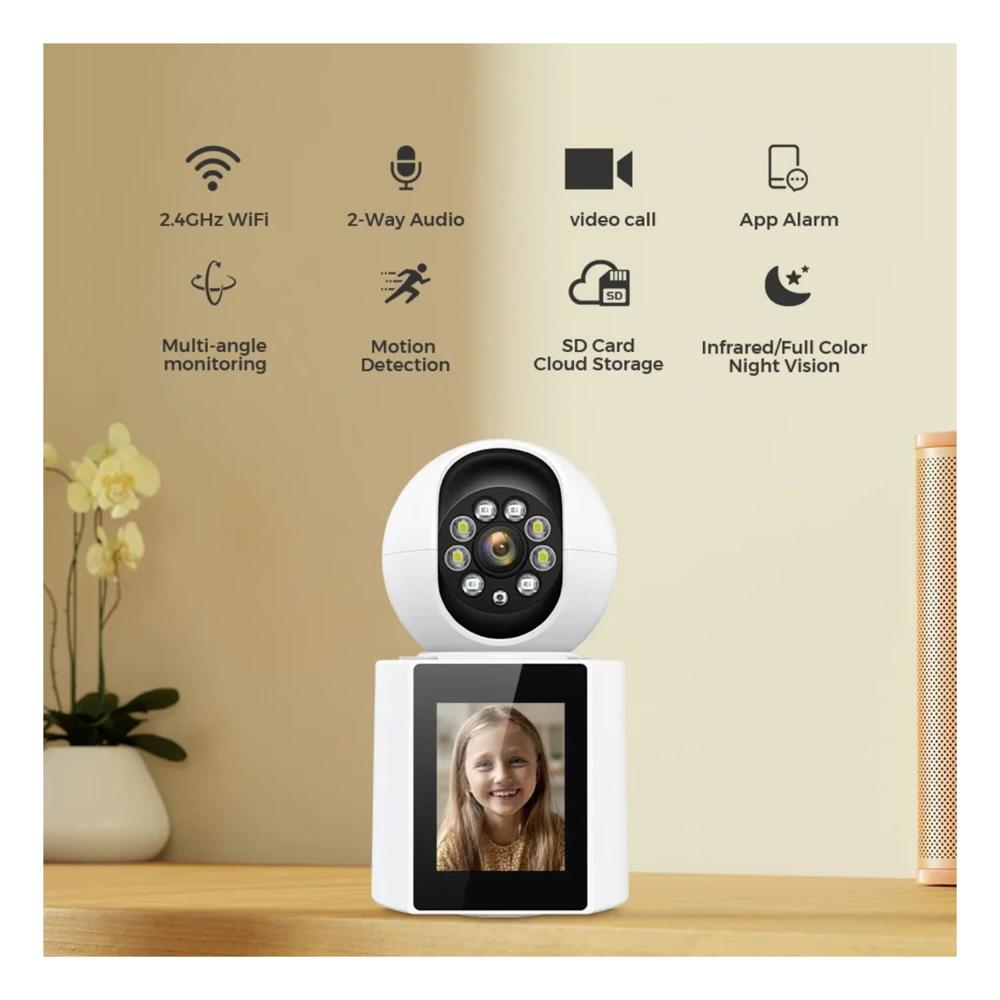 Cámara para Mascotas con Pantalla y Videollamada Full HD 360 Blanco