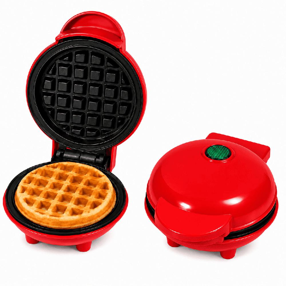 Mini Wafflera Antiadherente Eléctrica Circular en color Rojo - Rosado - Turquesa