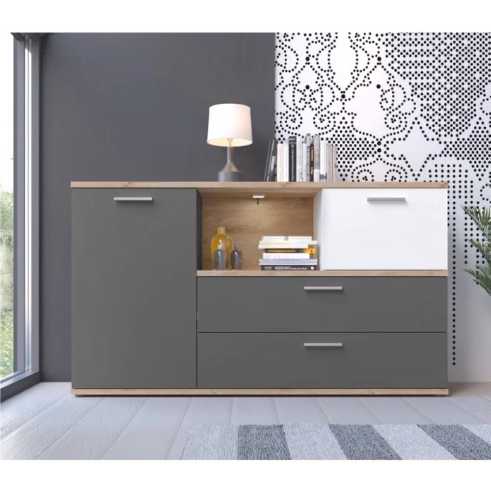 COMODA DOWEL 2 CAJONES 2 PUERTAS GRAFITO ROBLE 150CM