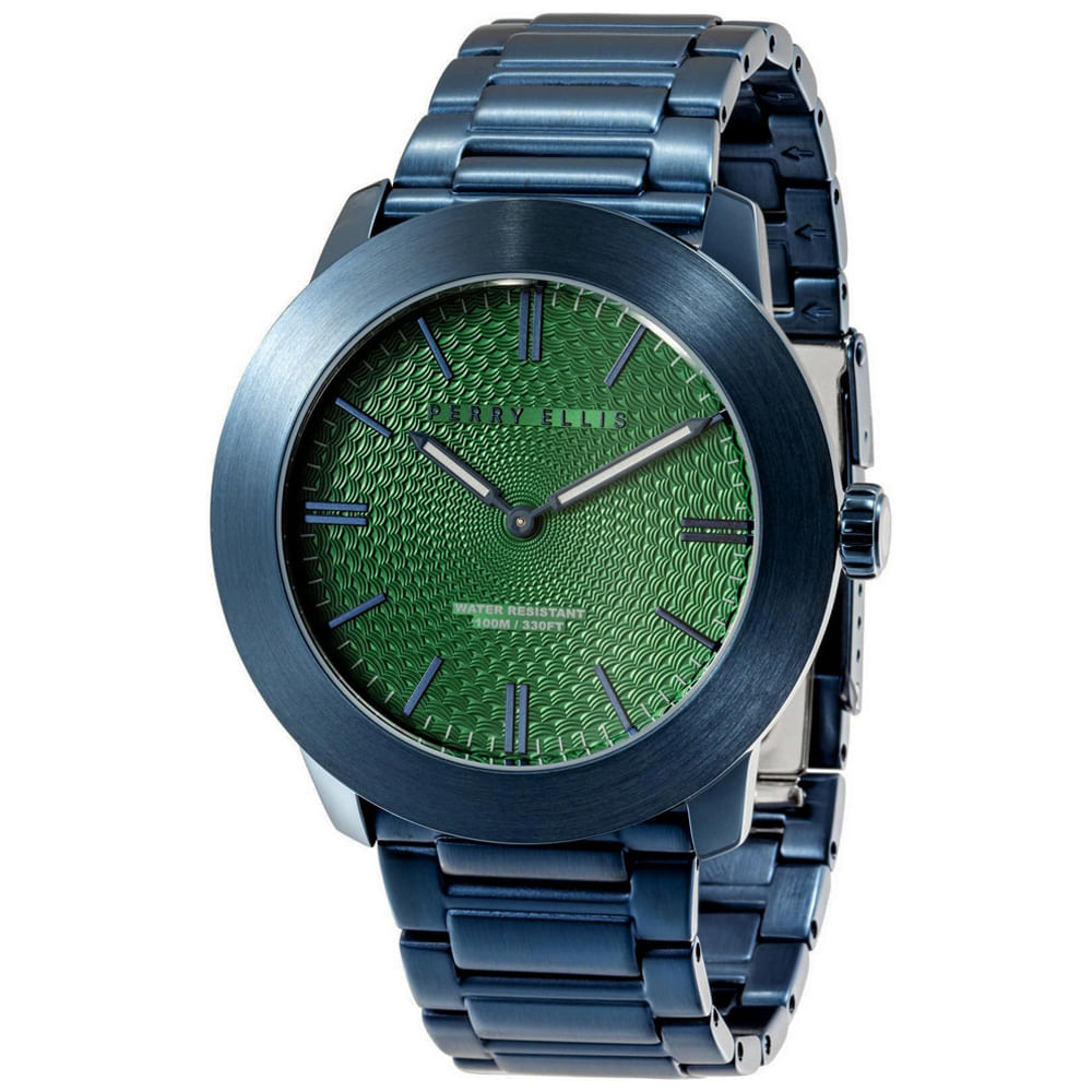Reloj Perry Ellis Slim Line 46 03012-02 Acero Inoxidable Azul Dial Verde