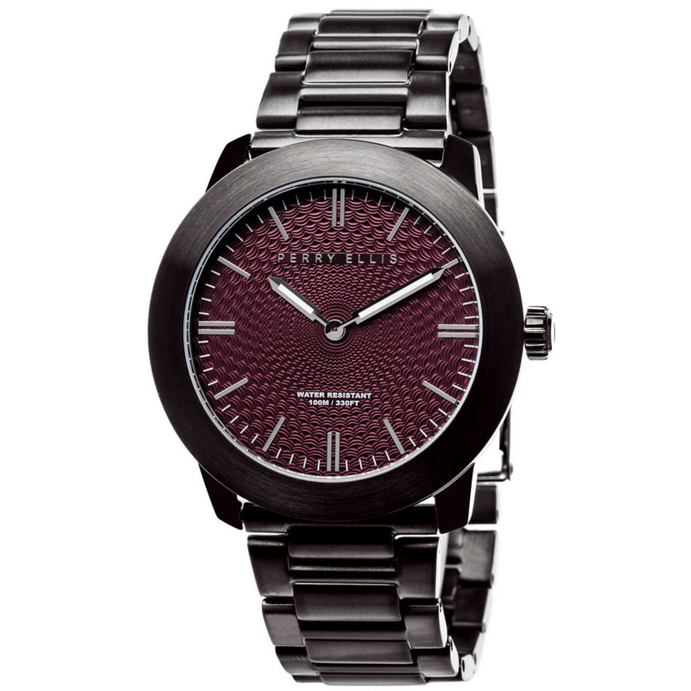 Reloj Perry Ellis Slim Line 42 07005-02 Acero Inoxidable Negro Dial Vino