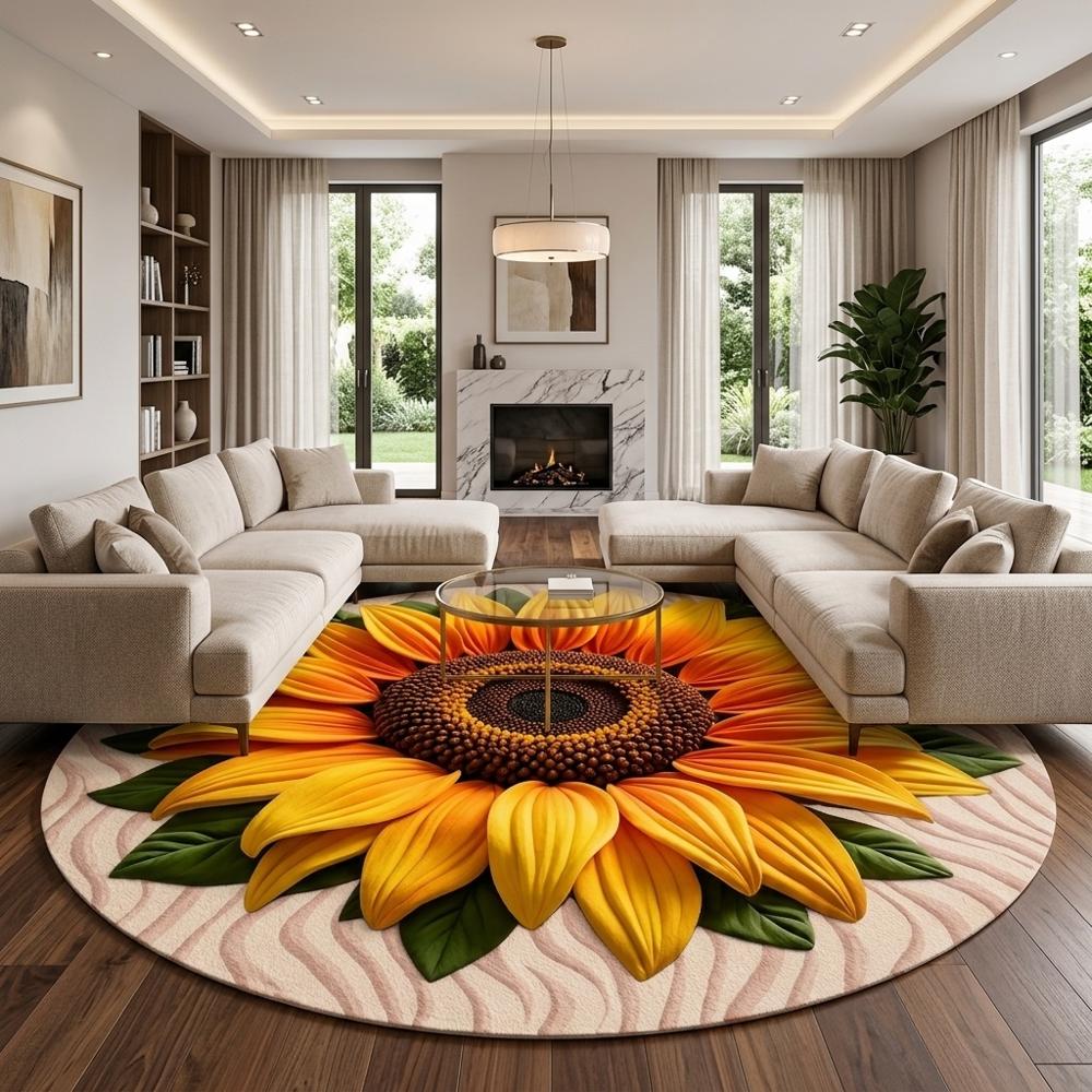 Alfombra Circular Grande 2mts de Diametro para Sala o Dormitorio Amarillo