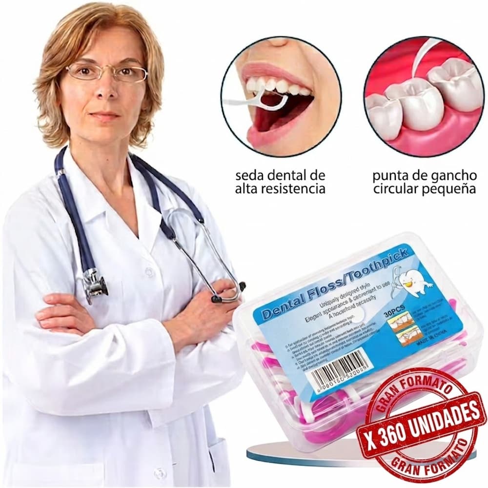 Pack X 360 Hilo Dental Con Palillo 2 En 1 Limpieza Entre Dientes