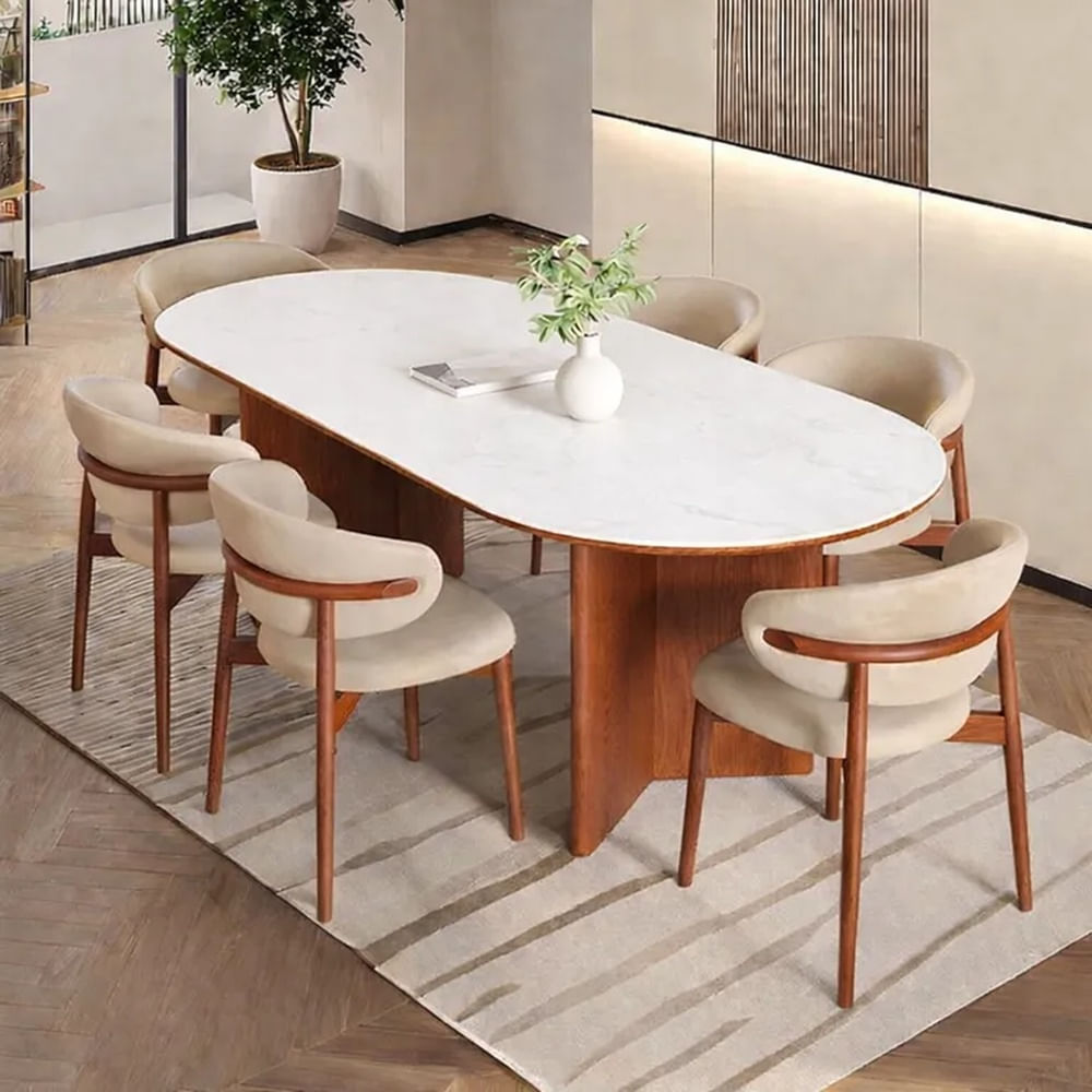 JUEGO DE COMEDOR LUNA NATURAL 6 SILLAS BEIGE