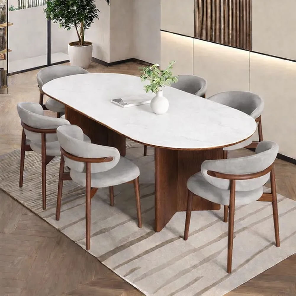 JUEGO DE COMEDOR NOGAL 6 SILLAS LUNA  PLATA