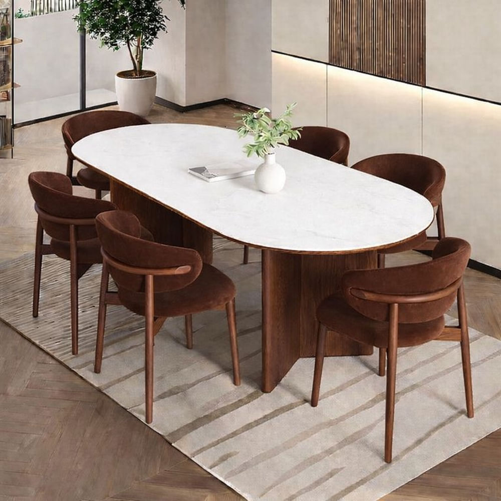 JUEGO DE COMEDOR NOGAL 6 SILLAS LUNA  MARRON