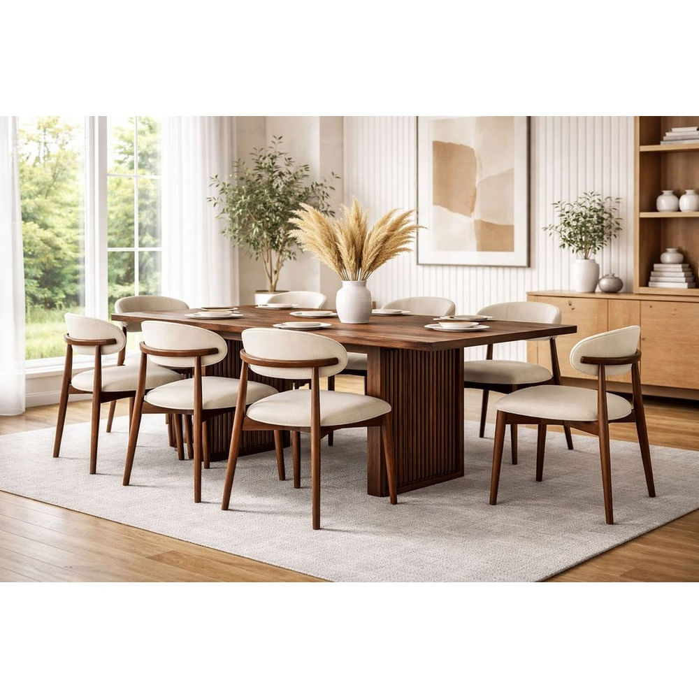 JUEGO DE COMEDOR NOGAL 8 SILLAS INESS MARFIL