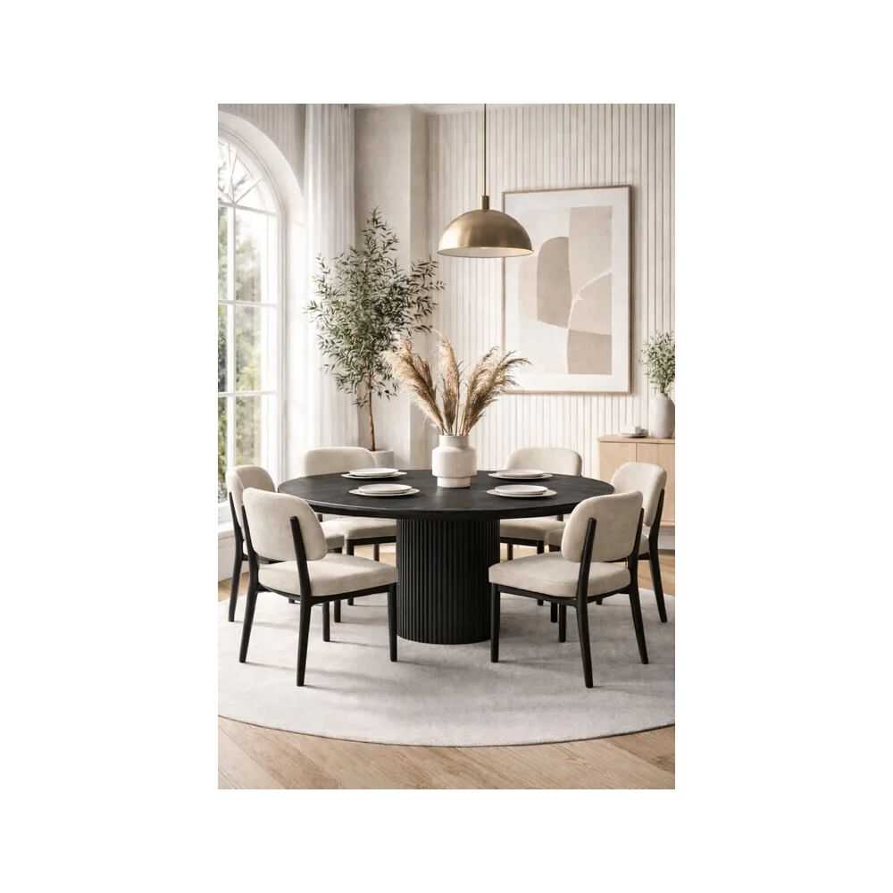 JUEGO DE COMEDOR NEGRO 6 SILLAS NICOLAS BEIGE