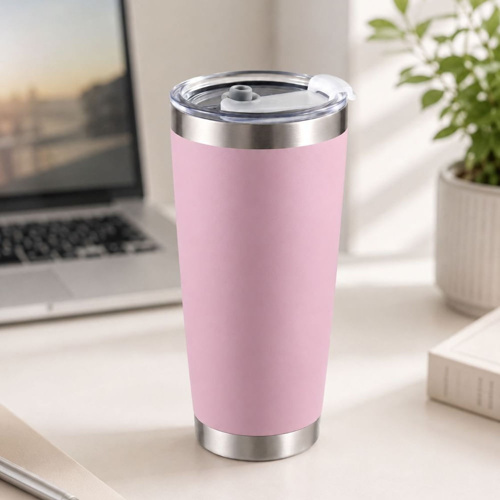 VASO TOMATODO ACERO INOXIDABLE ROSA CON TAPA ACRILICO HERMÉTICO 500ML