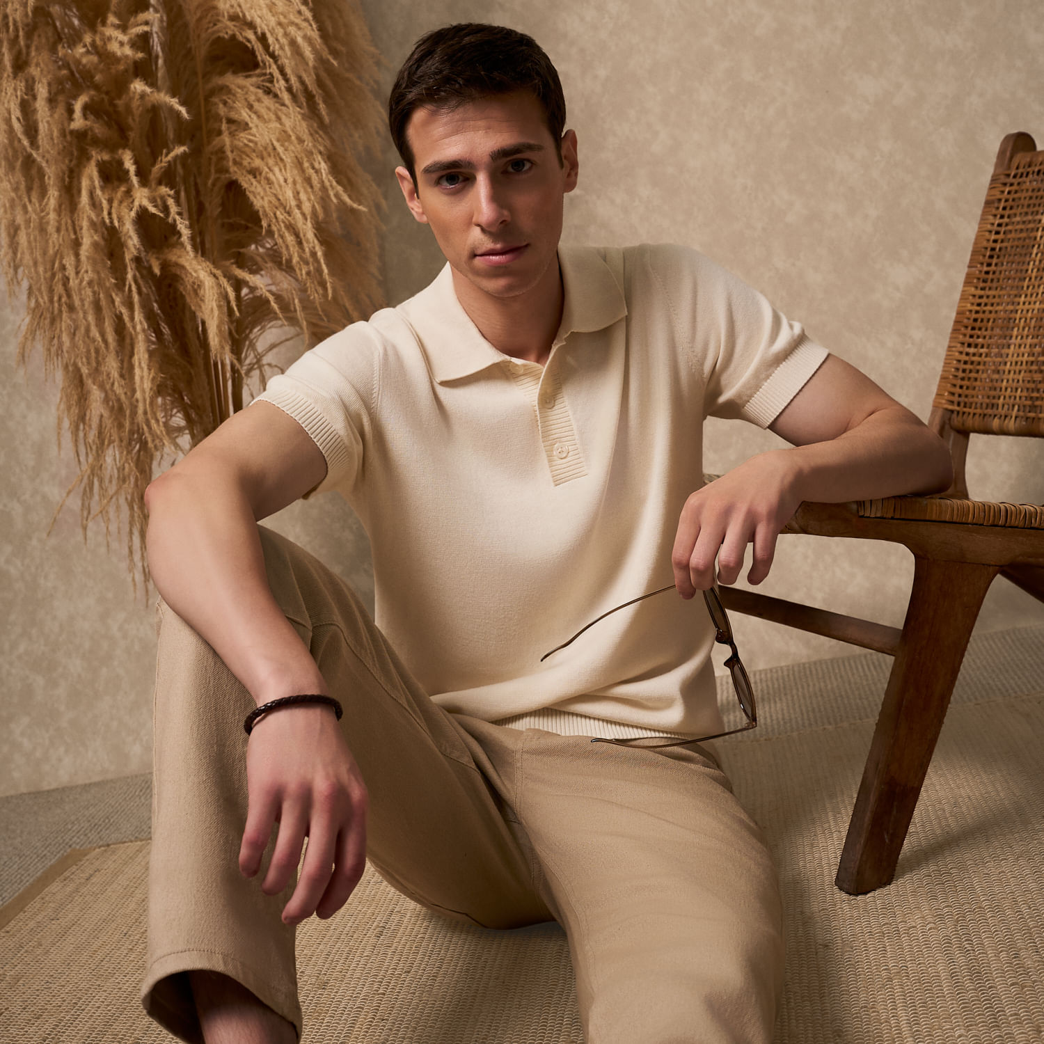Polo Manga Corta Hombre Placket Rayas Malabar Ecru Talla L
