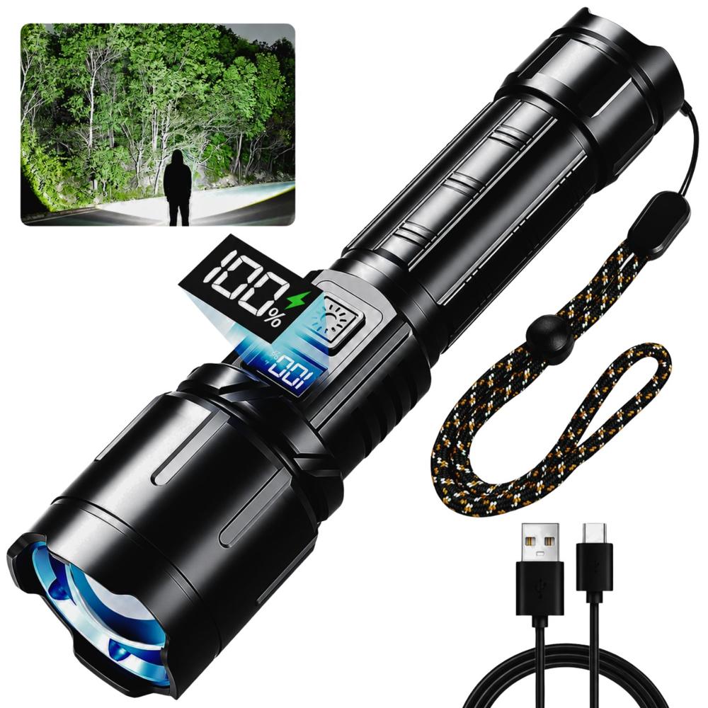 Linterna LED Profesional Recargable Zoom Ajustable Batería 21700 4000mAh USB Tipo C