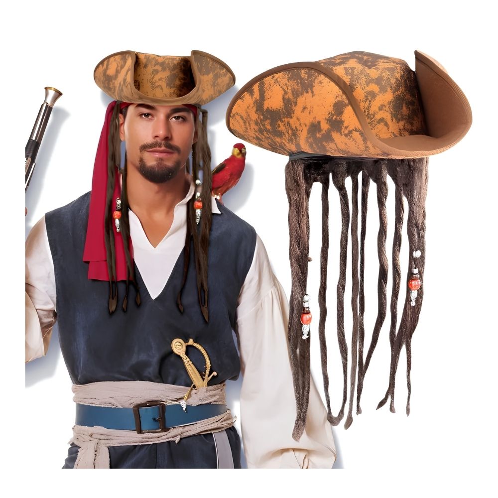 Sombrero Pirata Del Caribe Con Rastas Halloween Disfraz Fiesta