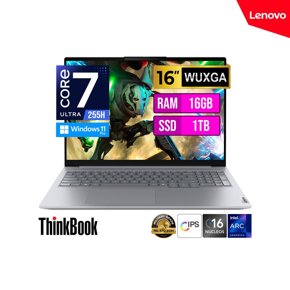 LAPTOP LENOVO THINKBOOK 16 G8 IAL ULTRA 7 255H 16GB 1TB  16 WUXGA FHD  WINDOWS 11 PRO EMPRESARIAL