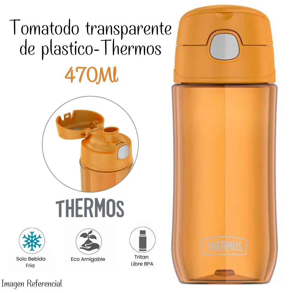 Tomatodo Thermos Transparente de 470 ml - Anaranjado.