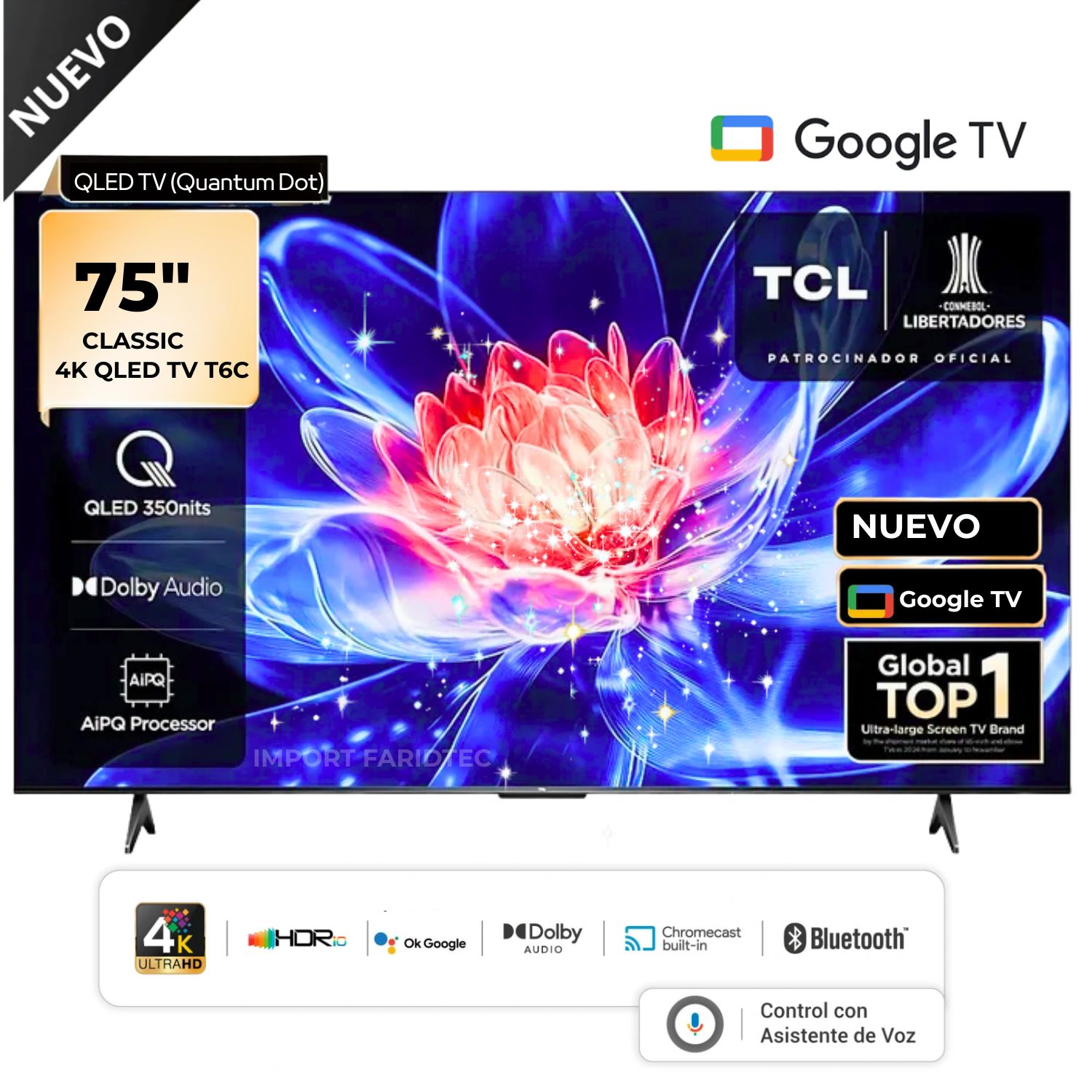 Televisor TCL QLED 75 pulgadas Smart TV 75T6C UHD 4K Google TV