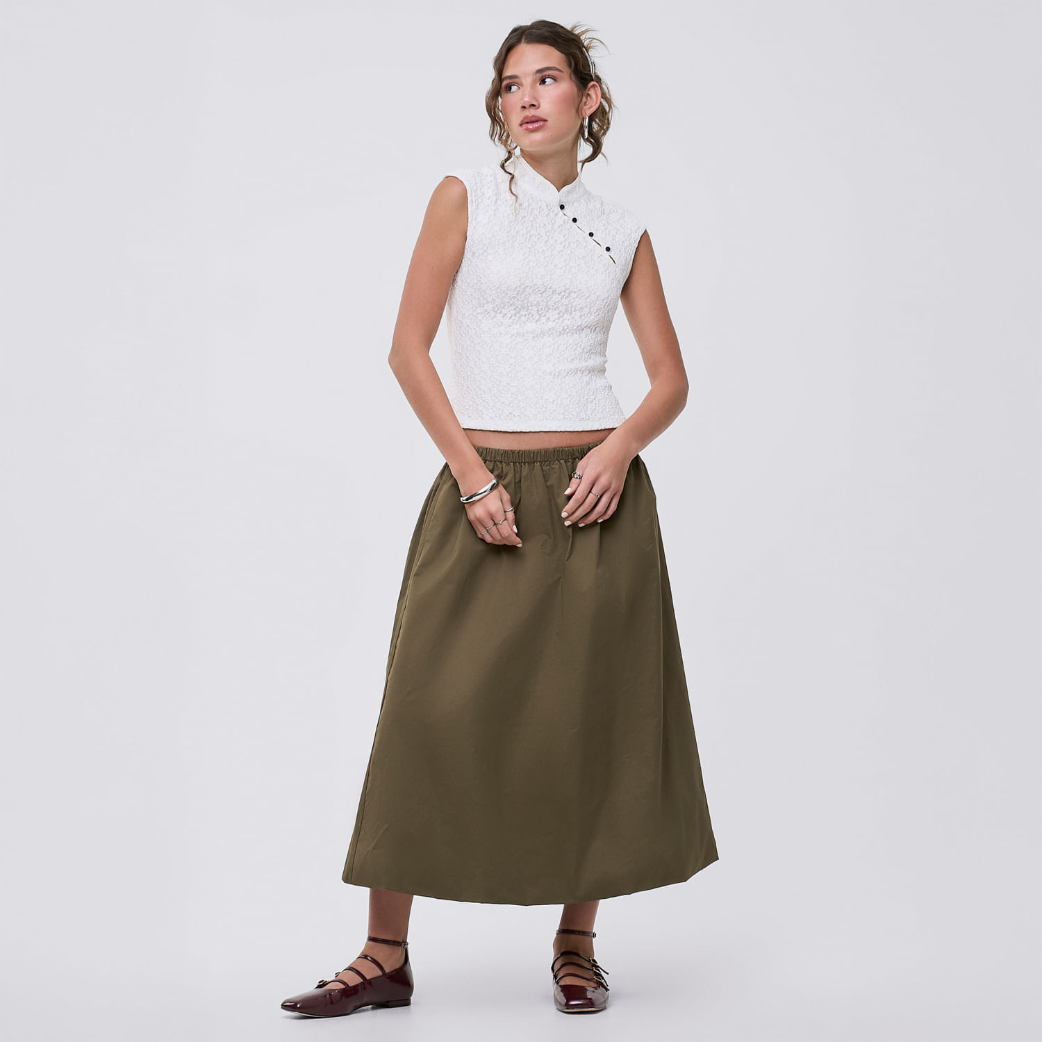 Falda Midi Mujer Tokio Hypnotic Verde Militar M