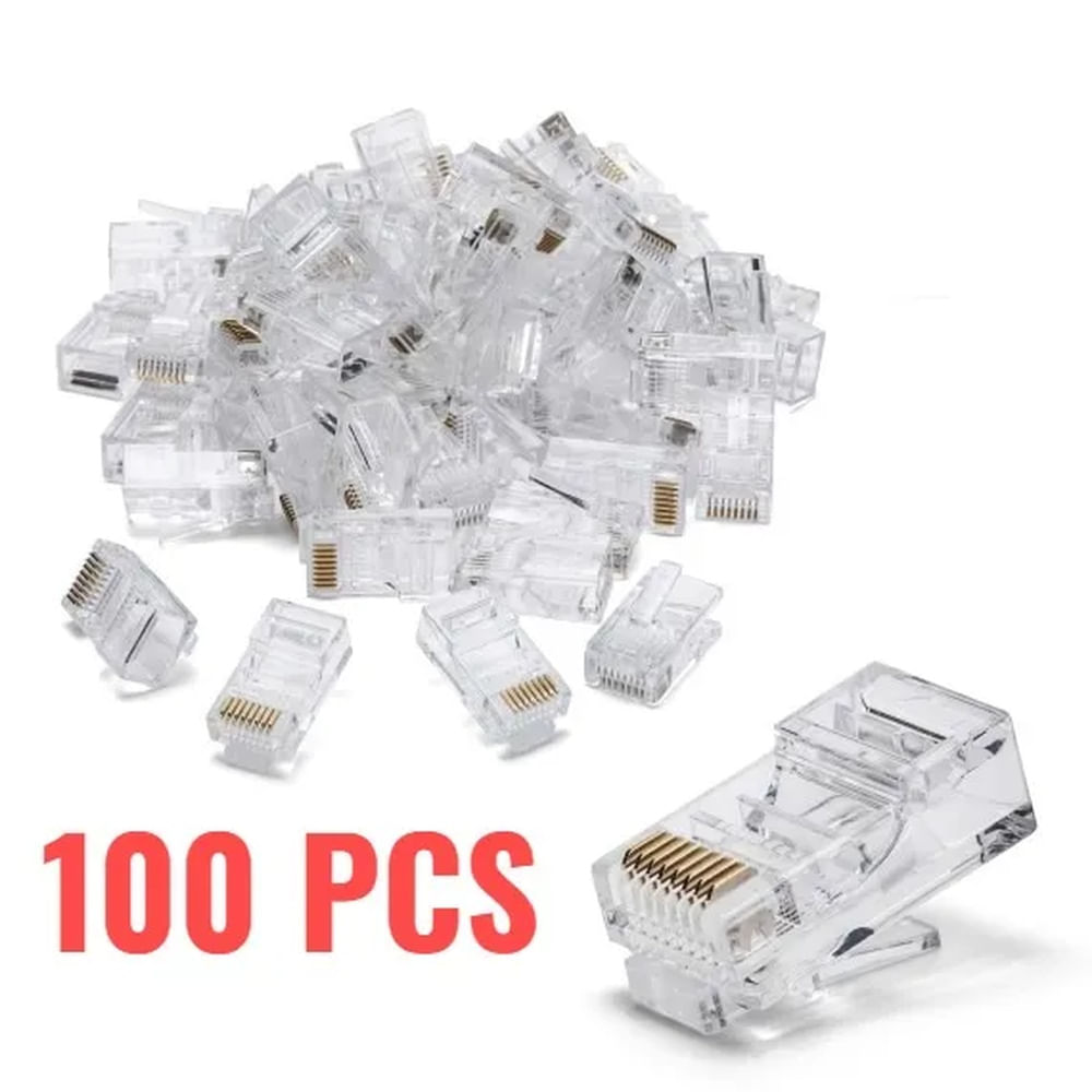 Bolsa de 100 Conectores RJ45 para Cable de Red - Terminal Ethernet Transparente Multiuso Multicolor