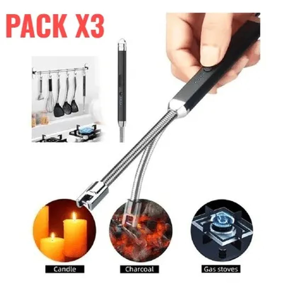 Pack x3 Encendedores Recargables USB de Arco Eléctrico - Ideal para Parrilla, Vela y Gas Multicolor
