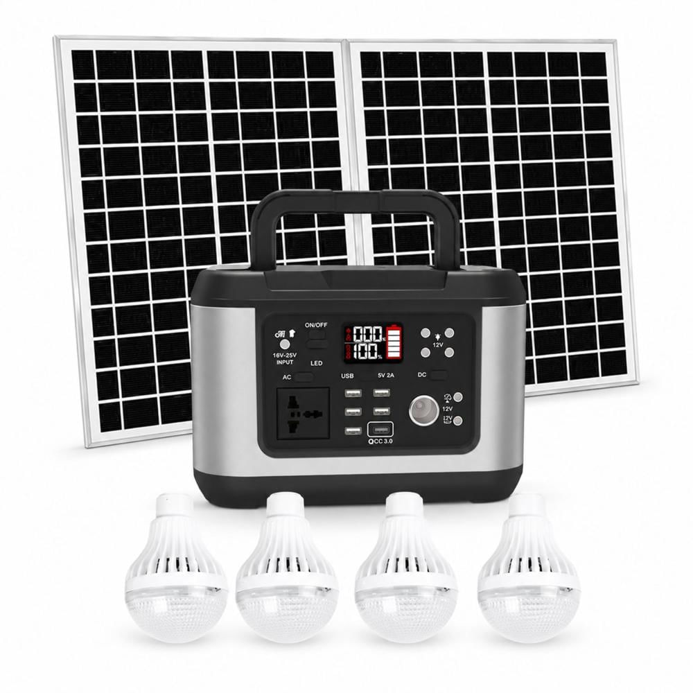 Estación de Energía Incluye Panel Solar 60W y Salida 110V Power Station Portátil 500W LiFePO4 con Panel Solar 60W Salida 220V y Luz LED 15W