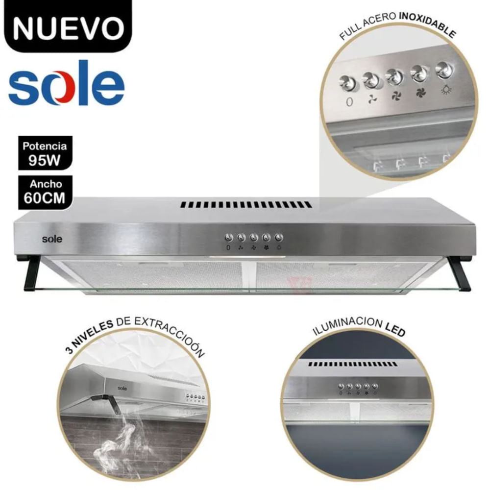 Campana Extractora Sole  Inox Roma 60 Cm TURE15COV2