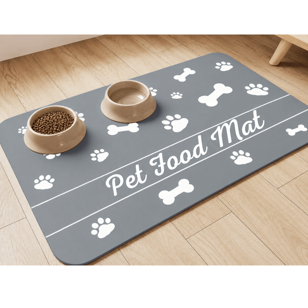 Tapete Antideslizante para Comida de Mascotas - 50 x 80 - Gris