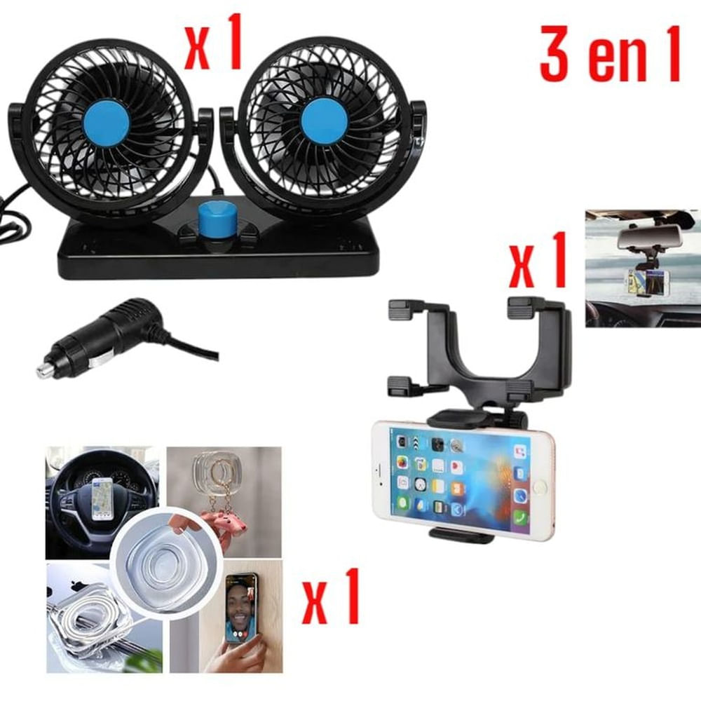 Tripack Vehicular Ventilador Doble Soporte y Base de Gel