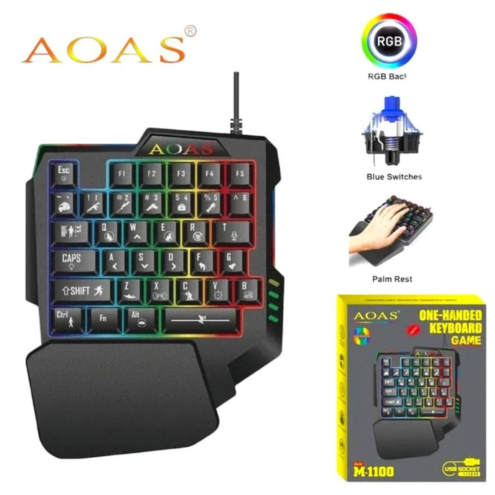 Teclado Numérico Gamer AOAS M-1100 RGB Ergonómico con Pad Multicolor